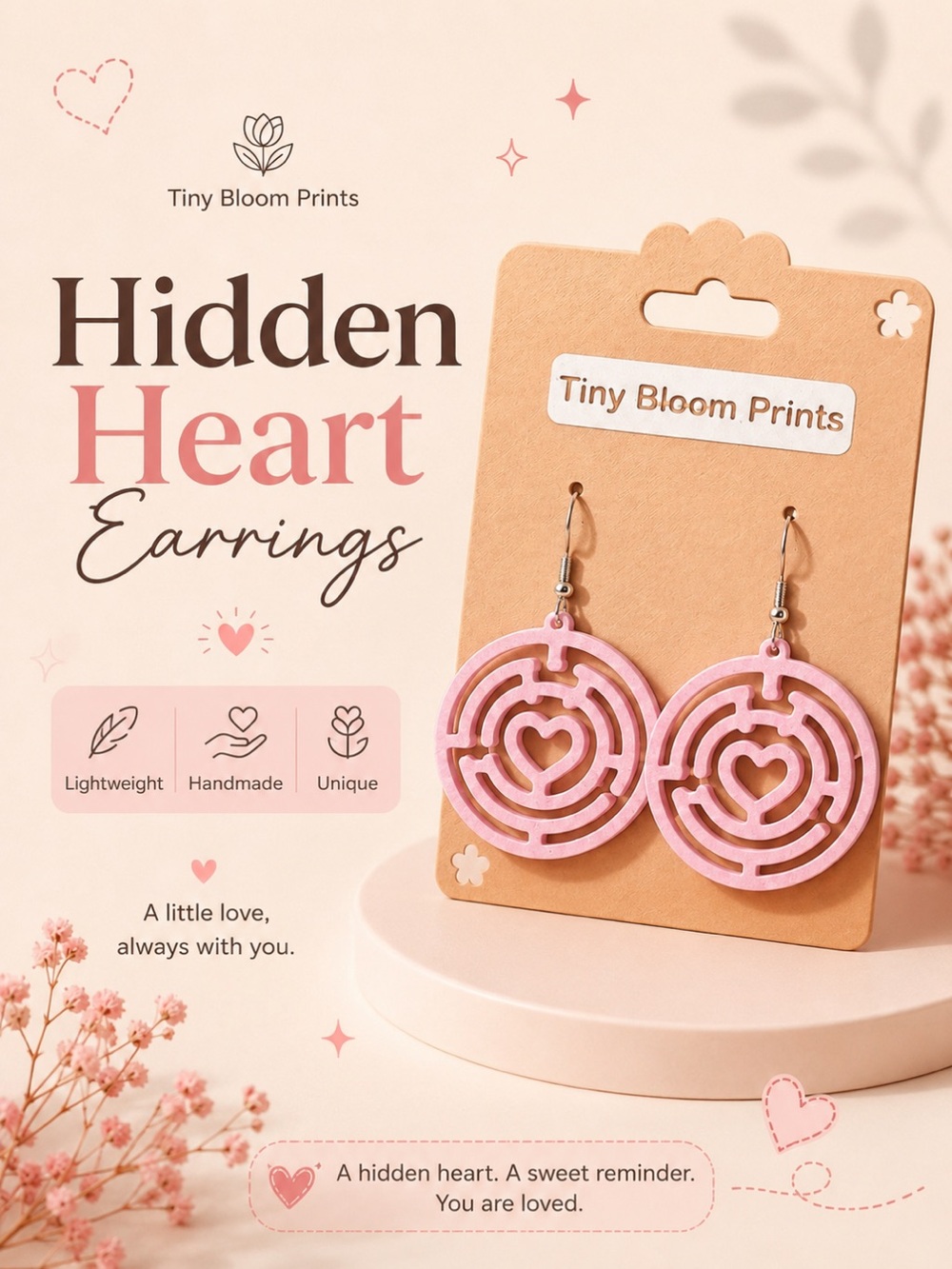Pink Hidden Heart Earrings